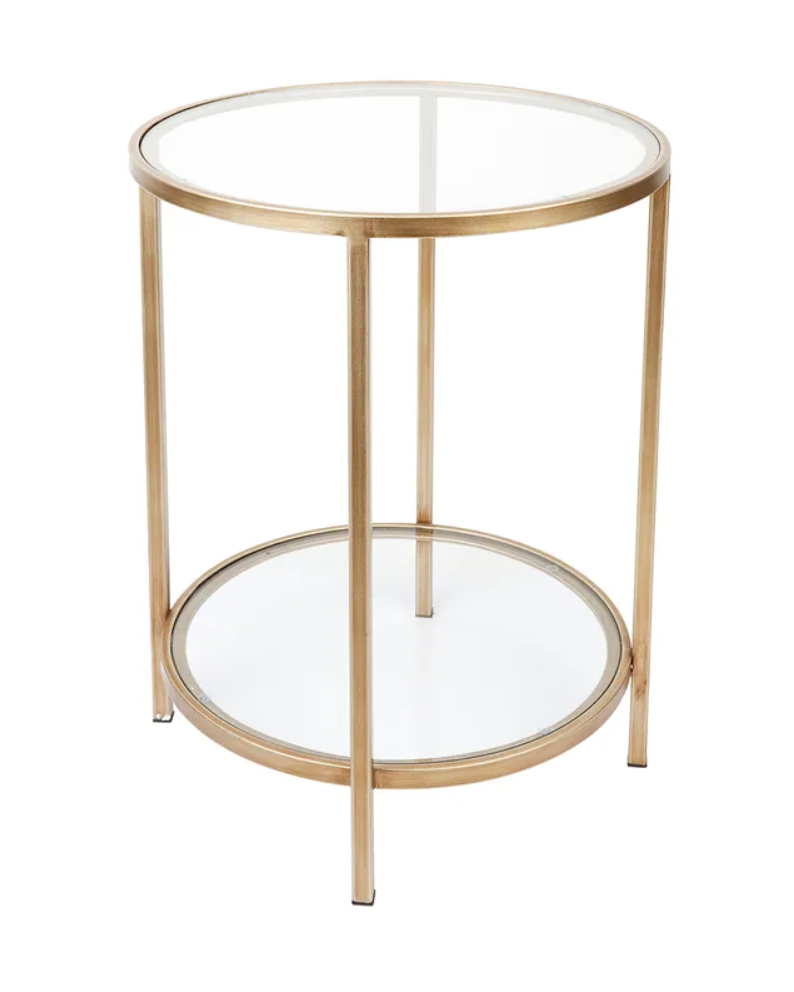 Cocktail Glass Round Side Table - Antique Gold