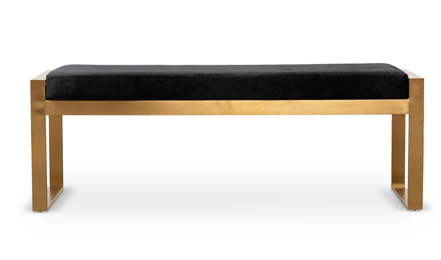 Black Velvet Ottoman - Gold Base