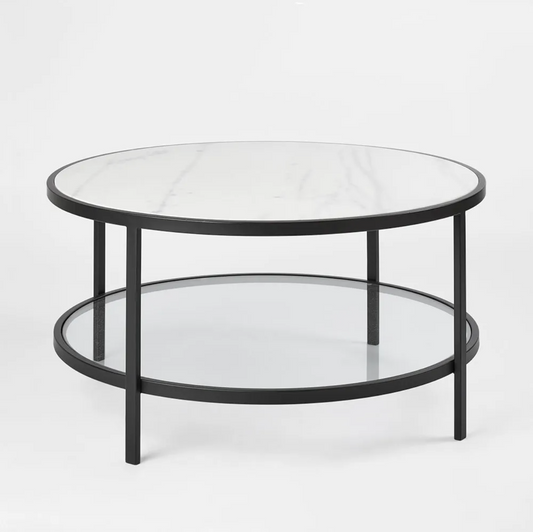 Palladium Black Iron Marble & Glass Coffee Table