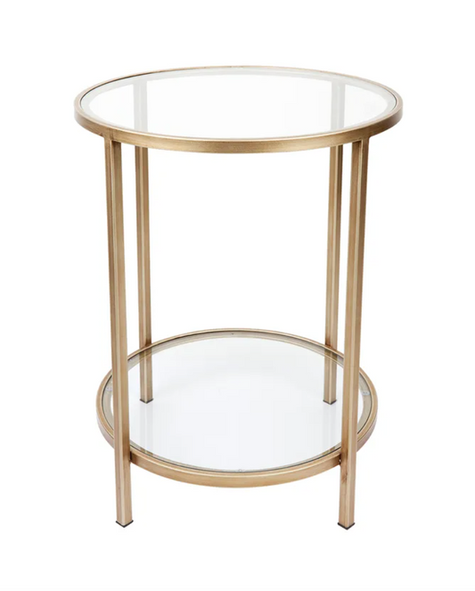 Cocktail Glass Round Side Table - Antique Gold